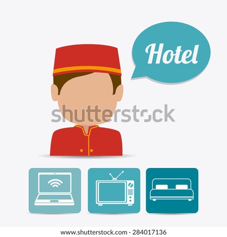Hotel design icons over white background, vector illustration.
