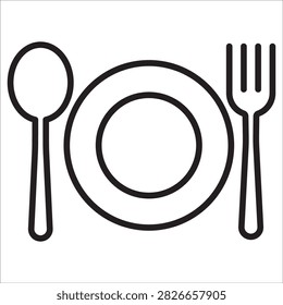 Hotel dining table place setting outline vector icon