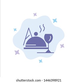 Hotel, Dish, Food, Glass Blue Icon on Abstract Cloud Background
