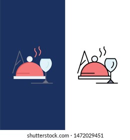 Hotel, Dish, Food, Glass  Icons. Flat and Line Filled Icon Set Vector Blue Background