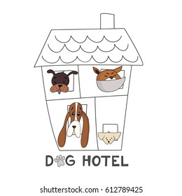 Hotel for dogs. Vector illustration in cartoon style.