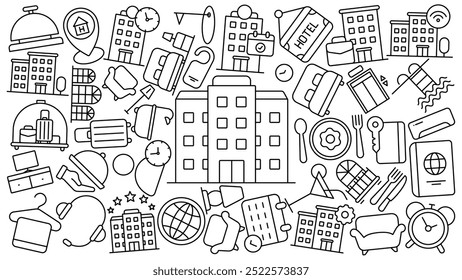 hotel doodle ícone linha vetor design em estilo moderno com traço editável