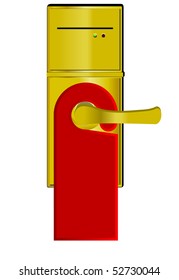 Hotel door handle with blank plastic hanger