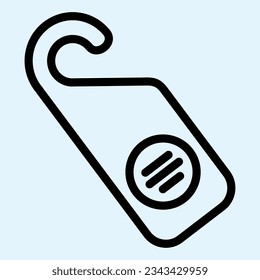 Hotel door handle tag line icon. Hanger with Do not disturb sign. Horeca vector design concept, outline style pictogram on white use for and app. Eps 10.