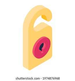Hotel door hanger, do not disturb tag in isometric icon