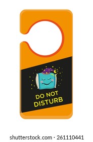 Hotel Door Hanger with Sleeping Pillow cartoon and Do Not Disturb sign. Hospitality Management Industry. Resize to fit the Standard Door Knob. Editable EPS10 