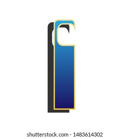 Hotel Door hanger tag sign. Blue icon with gold contour with dark gray shadow at white background. Illustration.