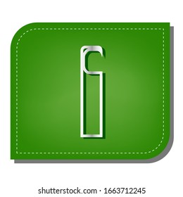Hotel Door hanger tag sign. Silver gradient line icon with dark green shadow at ecological patched green leaf. Illustration.