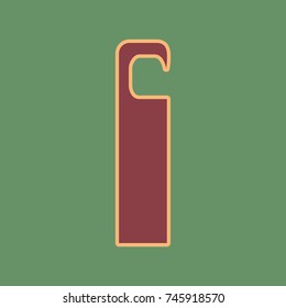 Hotel Door hanger tag sign. Vector. Cordovan icon and mellow apricot halo with light khaki filled space at russian green background.