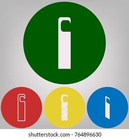 Hotel Door hanger tag sign. Vector. 4 white styles of icon at 4 colored circles on light gray background.