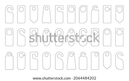 Hotel door hanger tags outline template icon signs set flat style design vector illustration. Empty door flyer or do not disturb mock up isolated on white background.