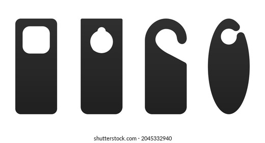 Hotel door hanger tags template icon signs set flat style design vector illustration. Empty door flyer or do not disturb mock up isolated on white background.