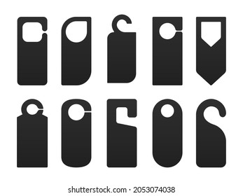 Hotel door hanger tags template icon signs set flat style design vector illustration. Empty door flyer or do not disturb mock up isolated on white background.
