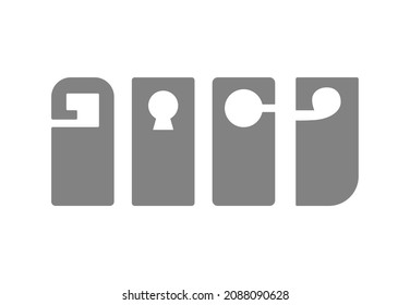 Hotel door hanger tags template set vector illustration icons in flat style. Empty door mock up blank samples for do not disturb design isolated

