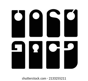 Hotel door hanger tags template set vector illustration icons in flat style. Empty door mock up blank samples for do not disturb design isolated

