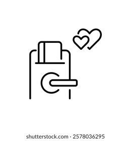 Hotel door lock and hearts. Do not disturb, honeymoon suite. Romantic getaway, holiday travel. Pixel perfect vector icon