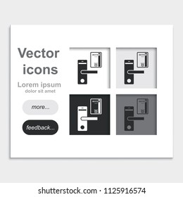 Hotel door lock and key card flat placed on web page template vector icon.