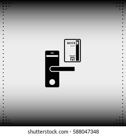 Hotel door lock and key card icon.