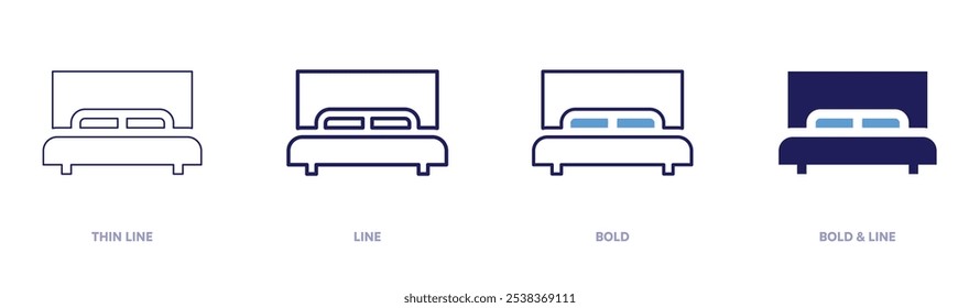 Hotel double bed icon in 4 different styles. Thin Line, Line, Bold, and Bold Line. Duotone style. Editable stroke.