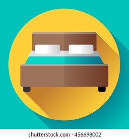 Hotel Double Bed icon flat style. hotel or hostel booking room symbol