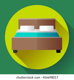 Hotel Double Bed icon flat style. hotel or hostel booking room symbol