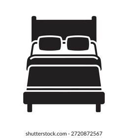 Hotel ícone de cama dupla símbolo vetor de glifo sólido para o interior do quarto de hóspedes e confortável mobiliário de dormir com arranjo de travesseiro