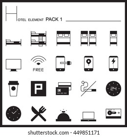 Hotel Element Graph Icon Set 1.Mono pack.Graphic vector logo set.Pictogram design