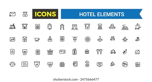 Conjunto de iconos de Elementos de hotel. Icono de Vector editable e ilustración.