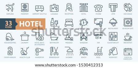 Hotel elements - thin line web icon set. Outline icons collection. Simple vector illustration.