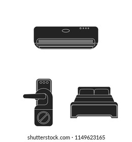 Hotel and equipment black icons in set collection for design. Hotel and comfort vector symbol stock web illustration.