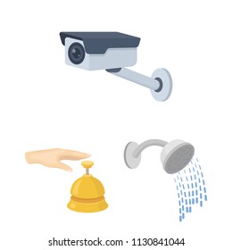 Hotel and equipment cartoon icons in set collection for design. Hotel and comfort vector symbol stock web illustration.