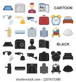 Hotel and equipment cartoon icons in set collection for design. Hotel and comfort vector symbol stock web illustration.