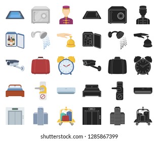 Hotel and equipment cartoon,black icons in set collection for design. Hotel and comfort vector symbol stock web illustration.