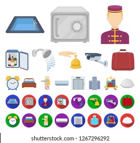 Hotel and equipment cartoon,flat icons in set collection for design. Hotel and comfort vector symbol stock web illustration.