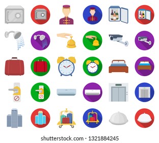 Hotel and equipment cartoon,flat icons in set collection for design. Hotel and comfort vector symbol stock web illustration.