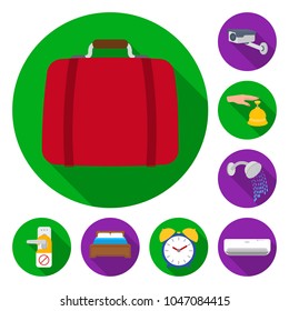 Hotel and equipment flat icons in set collection for design. Hotel and comfort vector symbol stock web illustration.