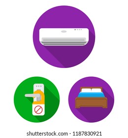 Hotel and equipment flat icons in set collection for design. Hotel and comfort vector symbol stock web illustration.