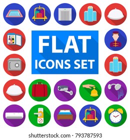 Hotel and equipment flat icons in set collection for design. Hotel and comfort vector symbol stock web illustration.