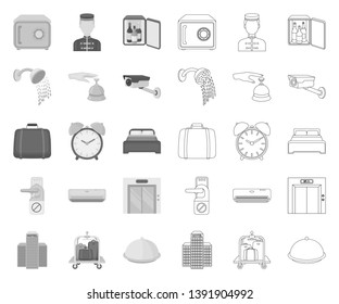 Hotel and equipment mono,outline icons in set collection for design. Hotel and comfort vector symbol stock web illustration.