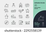 Hotel Facilities Icon collection containing 16 editable stroke icons. Perfect for logos, stats and infographics. Change the thickness of the line in any vector capable app.