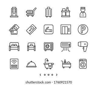 hotel facility and service line icon set vector