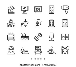 hotel facility and service line icons set vector