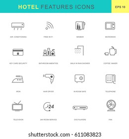 Hotel features icon set.Thin line icon style.