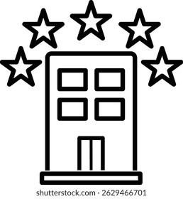 Hotel five stars icon. Universal icon for use in web and mobile UI icon, sign, symbol outline line button isolated on white background. flat design in trendy style
