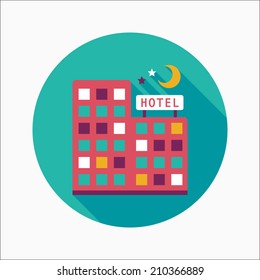 Hotel flat icon with long shadow