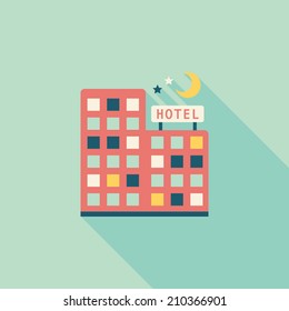 Hotel flat icon with long shadow