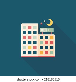 Hotel flat icon with long shadow