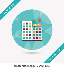 Hotel flat icon with long shadow