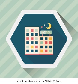 Hotel flat icon with long shadow