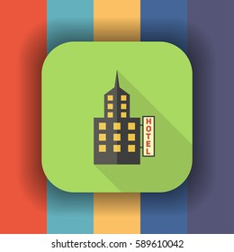hotel flat icon with long shadow, vector illustration